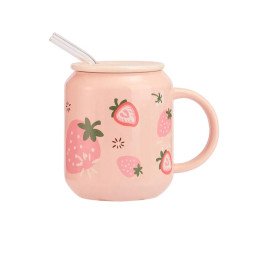 Valcla Portable Glass Kettle Straw Cup Mug Pink
