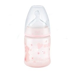 NUK  BABY BOTTLE WITH SILICONE TEAT, 0 TO 6 MONTHS , 150 ML, SIZE M pink